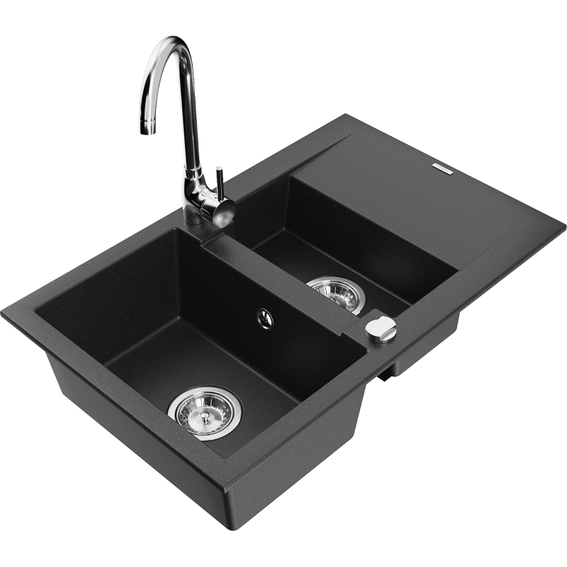 Mexen Gaspar graniittinen 1,5-kammionen keittiöallas valutusalueella ja keittiöhanalla Telma, musta - 6507-77-670200-00