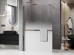 Mexen Kioto+ ścianka prysznicowa z półką Walk-in 130 x 200 cm, ombre biała 8 mm, różowe złoto - 800-130-121-60-86