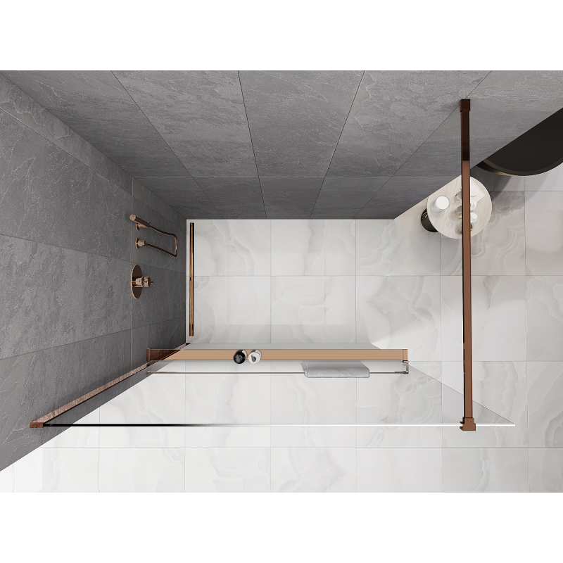 Mexen Kioto+ shower wall with shelf Walk-in 130 x 200 cm, ombre white 8 mm, pink gold - 800-130-121-60-86