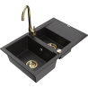 Mexen Gaspar granieten gootsteen met 1,5 kommetje met afdruiprek en Telma keukenkraan, zwart - 6507-77-670200-50