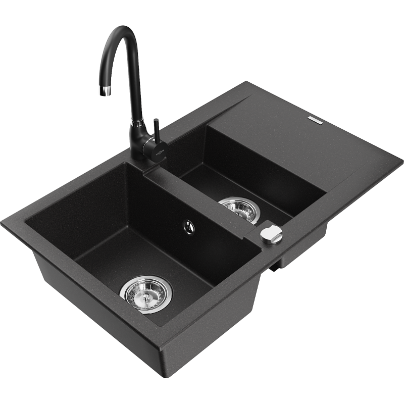 Mexen Gaspar 1,5-kammionen graniittiallas valutusalueella ja Telma-keittiöhanalla, musta - 6507-77-670200-70