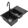Mexen Gaspar granite kitchen sink 1.5-bowl with drainer and Telma kitchen tap, black - 6507-77-670200-70
