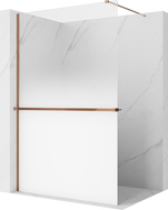 Mexen Kioto+ ścianka prysznicowa z półką Walk-in 150 x 200 cm, ombre biała 8 mm, różowe złoto - 800-150-121-60-86