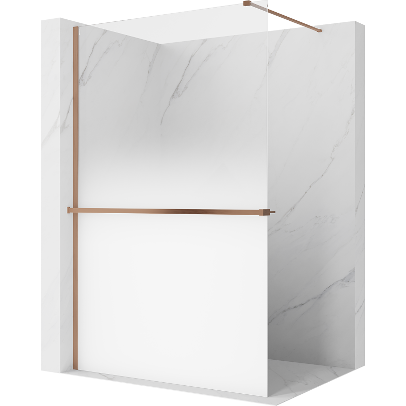 Mexen Kioto+ ścianka prysznicowa z półką Walk-in 70 x 200 cm, ombre biała 8 mm, miedź szczotkowana - 800-070-121-65-86
