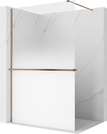 Mexen Kioto+ ścianka prysznicowa z półką Walk-in 90 x 200 cm, ombre biała 8 mm, miedź szczotkowana - 800-090-121-65-86