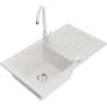 Mexen Pablo 1-bowl granite sink with drainer and Telma kitchen tap, white - 6510-20-670200-20