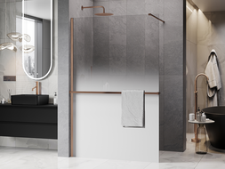 Mexen Kioto+ ścianka prysznicowa z półką Walk-in 100 x 200 cm, ombre biała 8 mm, miedź szczotkowana - 800-100-121-65-86