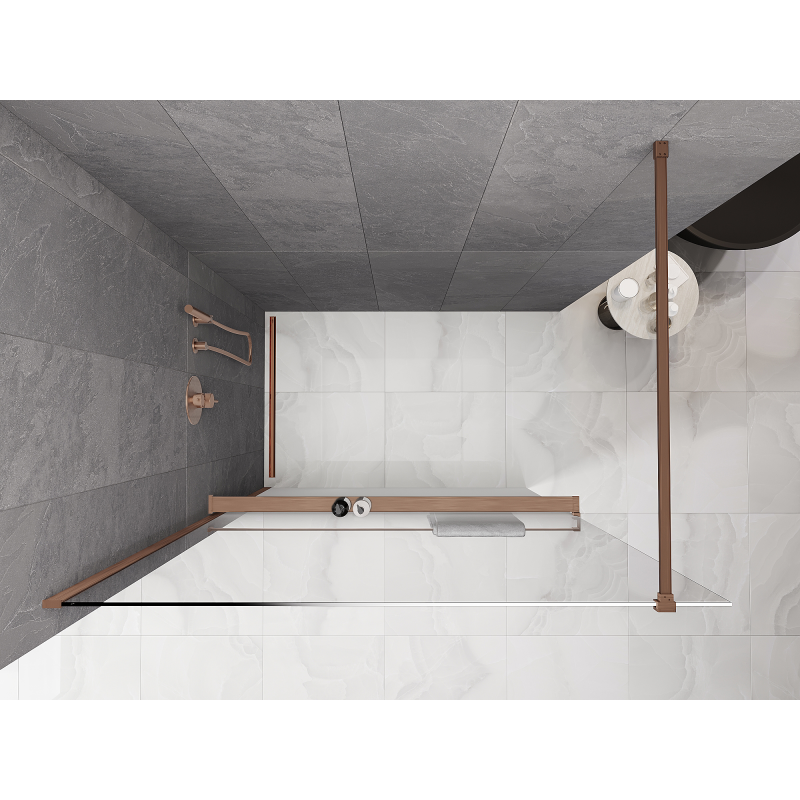 Mexen Kioto+ ścianka prysznicowa z półką Walk-in 100 x 200 cm, ombre biała 8 mm, miedź szczotkowana - 800-100-121-65-86