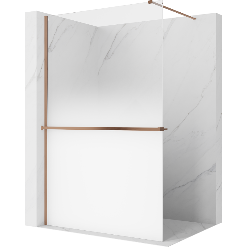 Mexen Kioto+ ścianka prysznicowa z półką Walk-in 130 x 200 cm, ombre biała 8 mm, miedź szczotkowana - 800-130-121-65-86