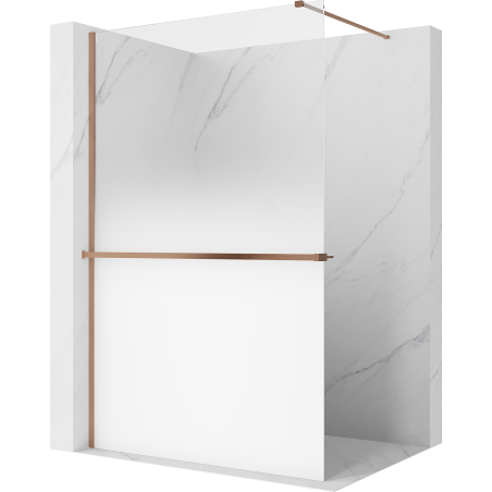 Mexen Kioto+ shower wall with shelf Walk-in 130 x 200 cm, white ombre 8 mm, brushed copper - 800-130-121-65-86