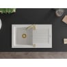Mexen Pablo single-bowl granite sink with drainer and Telma kitchen faucet, white - 6510-20-670200-50