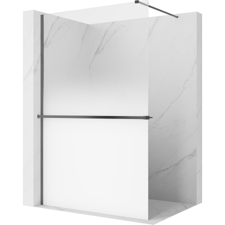 Mexen Kioto+ ścianka prysznicowa z półką Walk-in 70 x 200 cm, ombre biała 8 mm, gun gray szczotkowany - 800-070-121-66-86