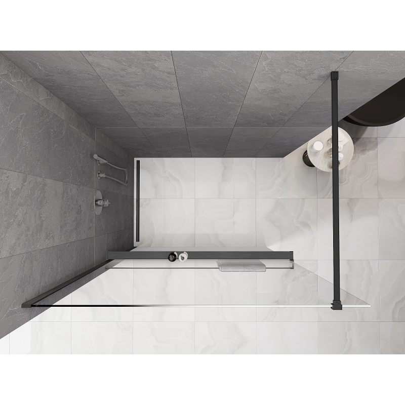 Mexen Kioto+ shower wall with shelf Walk-in 90 x 200 cm, white ombre 8 mm, brushed gun gray - 800-090-121-66-86