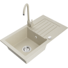Mexen Pablo lavello in granito con 1 vasca con scolapiatti e rubinetto da cucina Telma, beige - 6510-69-670200-69