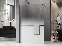 Mexen Kioto+ ścianka prysznicowa z półką Walk-in 70 x 200 cm, ombre biała 8 mm, czarna - 800-070-121-70-86