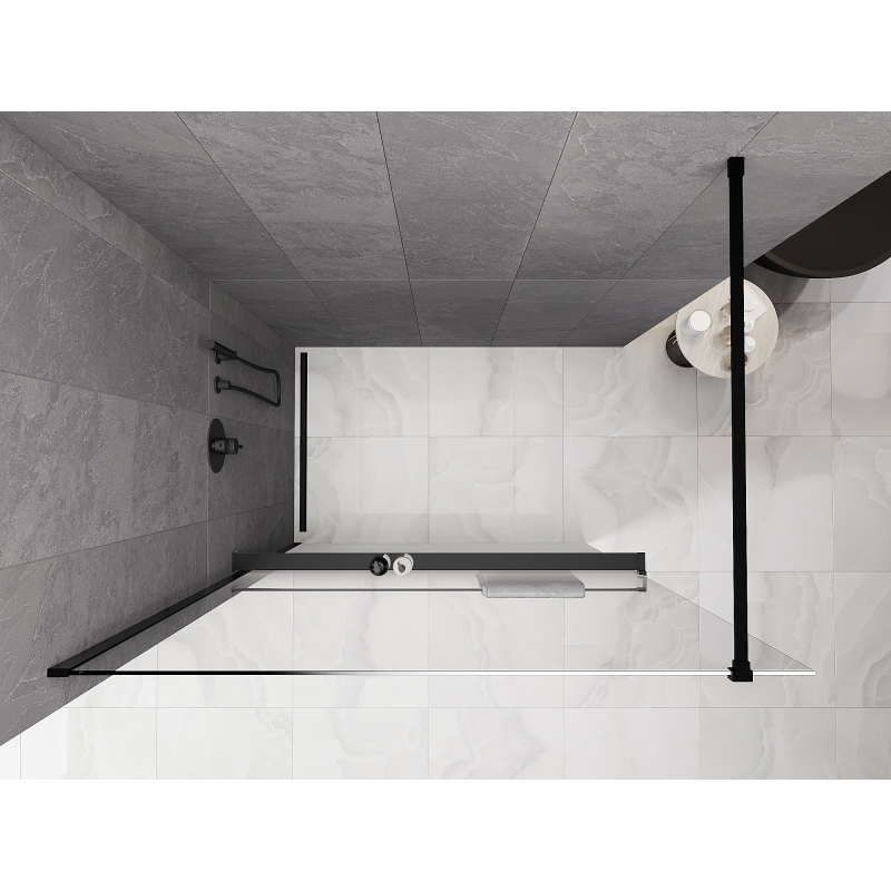 Mexen Kioto+ Tuš pregrada s policom Walk-in 80 x 200 cm, ombre bijela 8 mm, crna - 800-080-121-70-86