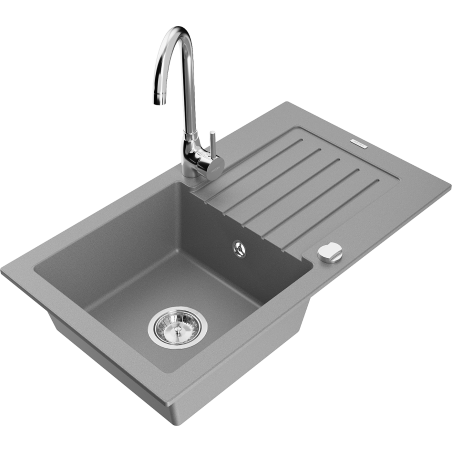 Mexen Pablo lavello in granito 1-vasca con scolapiatti e rubinetto da cucina Telma, grigio - 6510-71-670200-00
