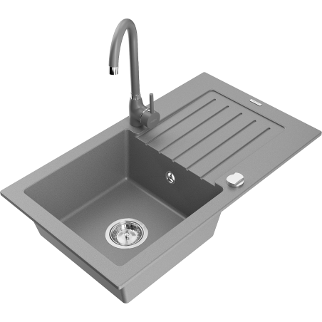 Mexen Pablo granīta izlietne ar vienu bļodu un noteku un virtuves krānu Telma, pelēka - 6510-71-670200-71