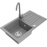 Mexen Pablo granite kitchen sink single basin with drainer and Telma faucet, gray - 6510-71-670200-71