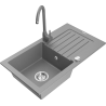 Mexen Pablo granite sink 1-bowl with drainer and Telma kitchen tap, grey - 6510-71-670200-71