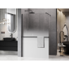 Mexen Kioto+ ścianka prysznicowa z półką Walk-in 150 x 200 cm, ombre biała 8 mm, czarna - 800-150-121-70-86