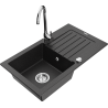 Mexen Pablo 1-bowl granite sink with drainer and Telma kitchen tap, black/silver - 6510-73-670200-00