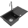 Mexen Pablo évier en granit 1 bac avec égouttoir et robinet de cuisine Telma, noir/argent - 6510-73-670200-00