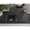 Mexen Pablo granite sink with 1 bowl and drainer and Telma kitchen tap, black/silver - 6510-73-670200-70