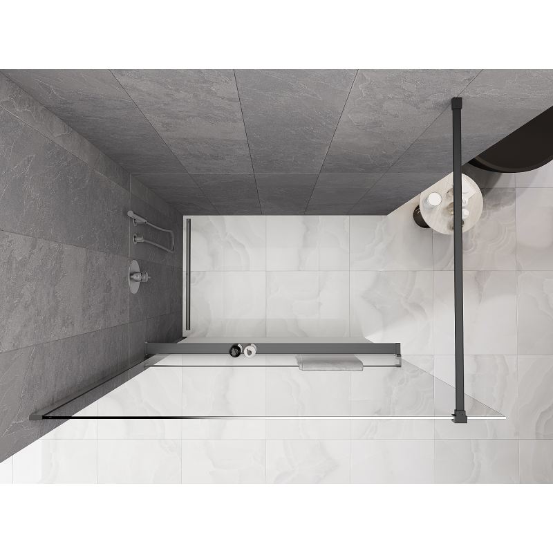 Mexen Kioto+ ścianka prysznicowa z półką Walk-in 130 x 200 cm, ombre biała 8 mm, gun metal - 800-130-121-95-86