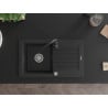 Mexen Pablo granite kitchen sink 1-bowl with drainer and Telma kitchen faucet, black/silver - 6510-73-670200-70
