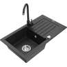 Mexen Pablo fregadero de granito 1-tazón con escurridor y grifo de cocina Telma, negro/plata - 6510-73-670200-70