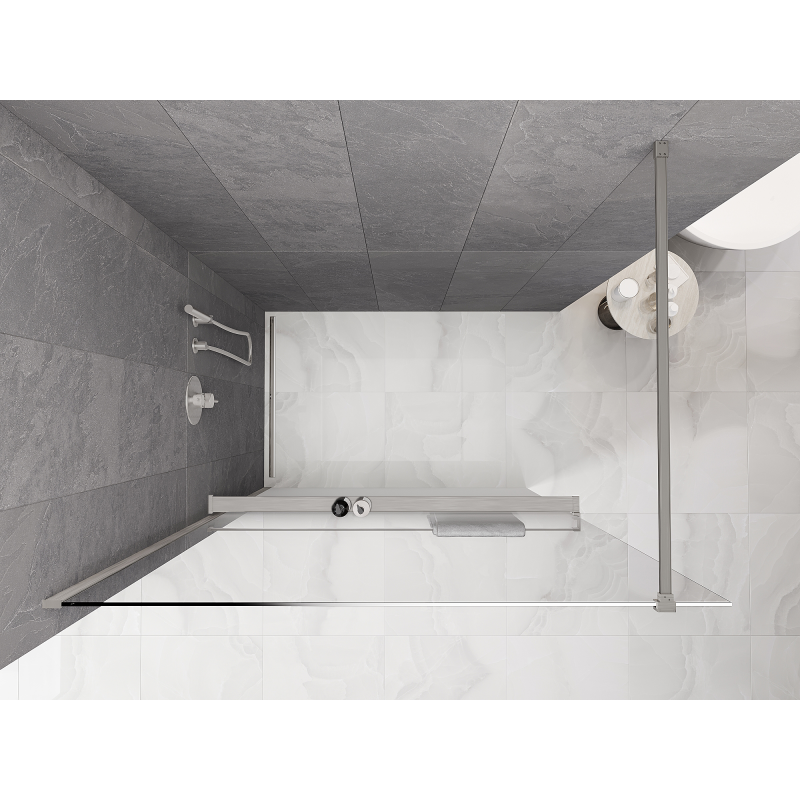 Mexen Kioto+ ścianka prysznicowa z półką Walk-in 80 x 200 cm, ombre biała 8 mm, nikiel szczotkowany - 800-080-121-97-86