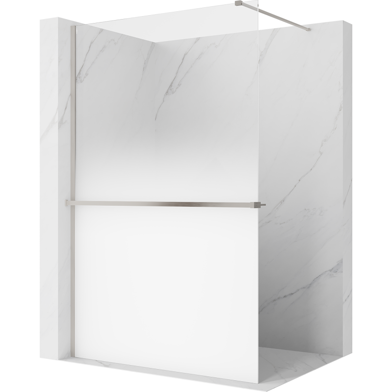 Mexen Kioto+ ścianka prysznicowa z półką Walk-in 90 x 200 cm, ombre biała 8 mm, nikiel szczotkowany - 800-090-121-97-86