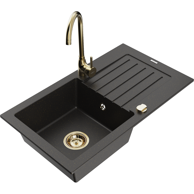 Mexen Pablo granīta izlietne ar vienu nodalījumu un noteces vietu, melna/zeltīta - 6510-75-670200-50