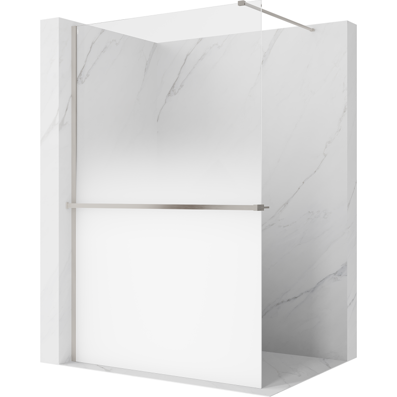 Mexen Kioto+ shower wall with shelf Walk-in 140 x 200 cm, white ombre 8 mm, brushed nickel - 800-140-121-97-86
