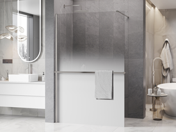 Mexen Kioto+ ścianka prysznicowa z półką Walk-in 150 x 200 cm, ombre biała 8 mm, nikiel szczotkowany - 800-150-121-97-86