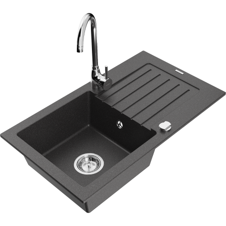 Mexen Pablo 1-bowl granite sink with drainer and Telma kitchen tap, speckled black - 6510-76-670200-00