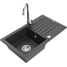 Mexen Pablo 1-bowl granite sink with drainer and Telma kitchen tap, speckled black - 6510-76-670200-00