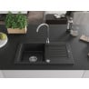 Mexen Pablo 1-Becken Granitspüle mit Abtropffläche und Küchenarmatur Telma, schwarz - 6510-77-670200-00