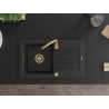 Mexen Pablo évier en granit 1 bac avec égouttoir et robinet de cuisine Telma, noir - 6510-77-670200-50