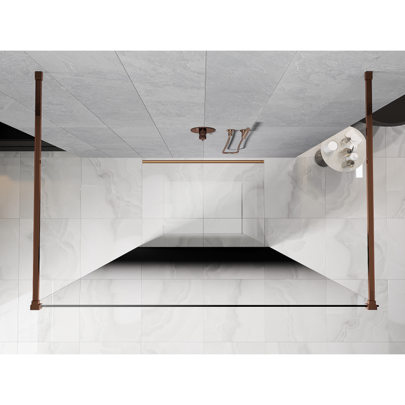Mexen Kioto ścianka prysznicowa wolnostojąca 150 x 200 cm, ombre czarna 8 mm, różowe złoto - 800-150-002-60-76