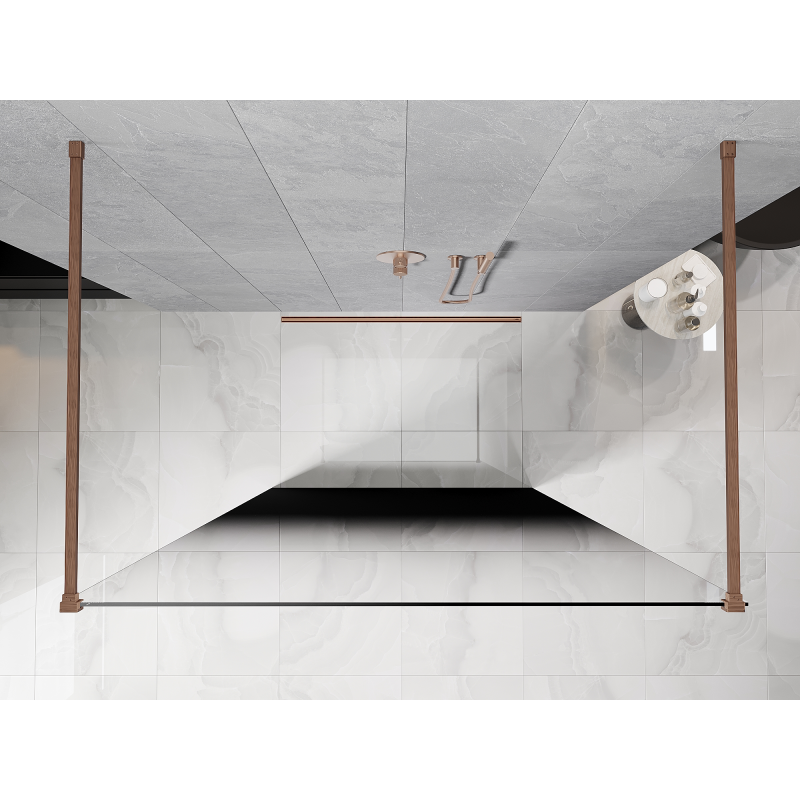 Mexen Kioto ścianka prysznicowa wolnostojąca 130 x 200 cm, ombre czarna 8 mm, miedź szczotkowana - 800-130-002-65-76