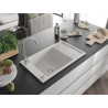 Mexen Elias granite sink 1-chamber with drainer and Telma kitchen faucet, white - 6511-20-670200-00