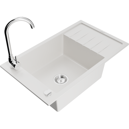 Mexen Elias fregadero de granito de 1 seno con escurridor y grifo de cocina Telma, blanco - 6511-20-670200-00