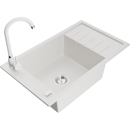 Mexen Elias fregadero de granito de 1 seno con escurridor y grifo de cocina Telma, blanco - 6511-20-670200-20