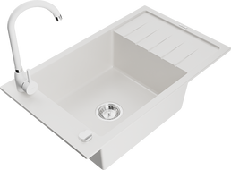 Mexen Elias enojni granitni pomivalnik s kapalnikom in kuhinjsko pipo Telma, bel - 6511-20-670200-20