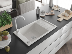 Mexen Elias lavello in granito a 1 vasca con scivolo e rubinetto da cucina Telma, bianco - 6511-20-670200-20