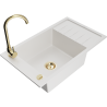 Mexen Elias granitafluess Waschbecken mat enger Kummer, Drainboard an Kichebatterie Telma, wäiss - 6511-20-670200-50