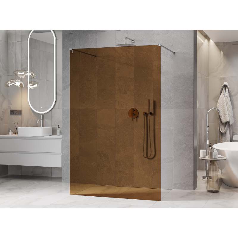 Mexen Kioto freestanding shower wall 140 x 200 cm, bronze 8 mm, chrome - 800-140-002-01-32
