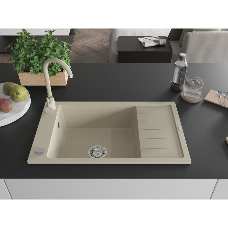 Mexen Elias Granitspüle 1-Becken mit Abtropffläche und Küchenarmatur Telma, beige - 6511-69-670200-69